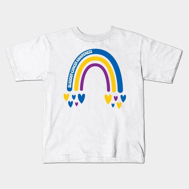 Bladder Cancer Awareness Rainbow with hearts Kids T-Shirt by Teamtsunami6